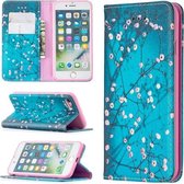 Gekleurde tekening patroon onzichtbare magnetische horizontale flip PU lederen tas met houder & kaartsleuven & portemonnee voor iPhone 8 & 7 (pruimenbloesem)