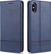 AZNS magnetische kalfsstructuur horizontale flip lederen tas met kaartsleuven & houder & portemonnee voor iPhone XS Max (donkerblauw)