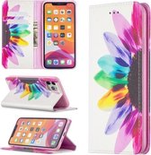 Gekleurde tekening patroon Onzichtbare magnetische horizontale Flip PU lederen tas met houder & kaartsleuven & portemonnee voor iPhone 11 Pro Max (Sun Flower)