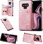 Voor Galaxy Note9 Butterfly Embossing Pattern Schokbestendige beschermhoes met houder & kaartsleuven & fotolijst (rose goud)