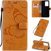 Voor Galaxy S20 + Pressed Printing Butterfly Pattern Horizontale Flip PU lederen tas met houder & kaartsleuven & portemonnee & lanyard (geel)