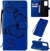 Voor Galaxy S20 + Pressed Printing Butterfly Pattern Horizontale Flip PU lederen tas met houder & kaartsleuven & portemonnee & lanyard (blauw)