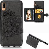 Voor Huawei Y6 Pro 2019 Mandala Reliëf Magnetische Doek PU + TPU + PC Case met Houder & Kaartsleuven & Portemonnee & Fotolijst & Riem (Zwart)