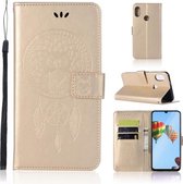 Windgong Uil Embossing Patroon Horizontale Flip Leren Case met Houder & Kaartsleuven & Portemonnee Voor Huawei P30 Lite (Goud)