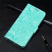 Voor Galaxy M30s Lace Flower Embossing Pattern Horizontale Flip lederen tas, met houder & kaartsleuven & portemonnee & fotolijst & lanyard (groen)