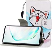 Voor Galaxy A81 Gekleurde tekening Horizontale flip lederen tas met houder & kaartsleuf & portemonnee (rode mondkat)