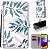 Voor Samsung Galaxy A52 5G Gekleurde Tekening Cross Textuur Horizontale Flip PU Lederen Case met Houder & Kaartsleuven & Portemonnee & Lanyard (Roze Groen Blad)