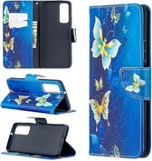 Voor Huawei P smart 2021 / Y7a Gekleurde Tekening Patroon Horizontale Flip Leren Case met Houder & Kaartsleuven & Portemonnee (Blauwe Vlinder)