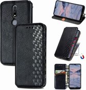 Voor Nokia 2.4 Cubic Grid Pressed Horizontal Flip Magnetic PU Leather Case met houder & kaartsleuven & portemonnee (zwart)