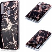 Voor Galaxy A20s Plating Marble Pattern Soft TPU beschermhoes (zwart goud)