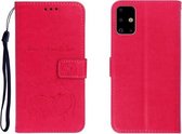 Voor Galaxy A71 reliëf Shiba Inu links en rechts lederen tas met standaard & kaartsleuf & sallet (rose rood)