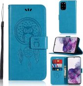 Voor Galaxy S20 + windgong uil reliëfpatroon horizontaal flip lederen tas met houder & kaartsleuven en portemonnee (blauw)