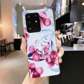 Voor Galaxy A71 Smooth Flower Series IMD TPU Case met opvouwbare houder (Plumeria Red KH4)