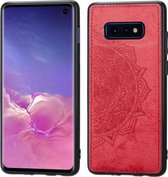 Voor Galaxy S10e Reliëf Mandala-patroon PC + TPU + stoffen telefoonhoes met draagkoord & magnetisch (rood)