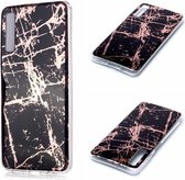 Voor Galaxy A7 (2018) Plating Marble Pattern Soft TPU beschermhoes (zwart goud)