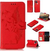 Voor Google Pixel 5 Feather Pattern Litchi Texture Horizontale Flip Leren Case met Portemonnee & Houder & Kaartsleuven (Rood)