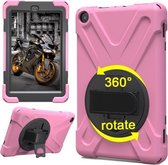 Voor Amazon Fire HD 8 inch (2017) 360 graden rotatie pc + siliconen beschermhoes met houder en handriem (roze)