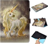 Voor Kindle Fire HD 10 2015/2017 Geschilderde horizontale platte lederen tas met slaapfunctie & kaartsleuf & gesp Antislipstrip & beugel & portemonnee (eenhoorn)