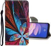 Voor Vivo V17 / V19 (versie voor India) Gekleurd tekeningpatroon Horizontale lederen flip-hoes met houder & kaartsleuven en portemonnee (kleurrijke bloem)