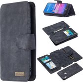 Voor Huawei Y6 (2019) Afneembare Frosted Magnetische Horizontale Flip Leren Case met Kaartsleuven & Houder & Rits Portemonnee & Fotolijst (Zwart Blauw)