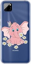 Voor Huawei Y5p (2020) gekleurd tekeningpatroon zeer transparant TPU beschermhoes (kleine roze olifant)