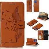 Voor Motorola Moto G Plus 5G Feather Pattern Litchi Texture Horizontale Flip Leren Case met Portemonnee & Houder & Kaartsleuven (Bruin)