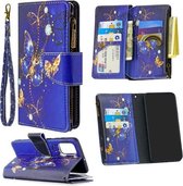 Voor Samsung Galaxy A71 Gekleurde Tekening Patroon Rits Horizontale Flip Leren Case met Houder & Kaartsleuven & Portemonnee (Paarse Vlinder)