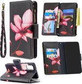 Voor Samsung Galaxy A41 Gekleurde Tekening Patroon Rits Horizontale Flip Leren Case met Houder & Kaartsleuven & Portemonnee (Lotus)