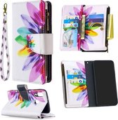 Voor Samsung Galaxy A40 Gekleurde Tekening Patroon Rits Horizontale Flip Leren Case met Houder & Kaartsleuven & Portemonnee (Zonnebloem)