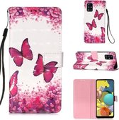 Voor Galaxy A51 5G 3D Schilderen Horizontale Flip Leren Case met Houder & Kaartsleuf & Lanyard (Rose Red Butterfly)