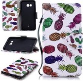 Voor HTC U11 Gekleurd tekeningpatroon Horizontaal Flip TPU + PU lederen tas met houder & kaartsleuven & portemonnee & lanyard (gekleurde ananas)