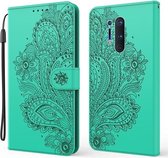 Voor OnePlus 8 Pro 3D Pauw Reliëfpatroon Horizontale Leren Flip Case met Houder & Kaartsleuf & Portemonnee & Lanyard (Groen)