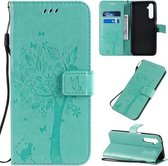 Voor OPPO Reno 6 Pro boom & kat patroon geperste print horizontale flip PU lederen tas met houder & kaartsleuven & portemonnee & koort (groen)