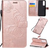 Voor Huawei Nova 7 3D Vlinders Embossing Patroon Horizontale Flip Leren Case met Houder & Kaartsleuf & Portemonnee (Rose Goud)