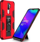 Voor Oppo A5 (2020) Soldier Armor Schokbestendig TPU + PC Magnetische beschermhoes met houder (rood)