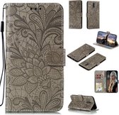 Voor Nokia 2.3 Kant Bloem Embossing Patroon Horizontale Flip Leren Case, met Houder & Kaartsleuven & Portemonnee & Fotolijst & Lanyard (Grijs)