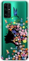 Voor Huawei Honor 30S schokbestendig geverfd transparant TPU beschermhoes (bloemenmeisje)