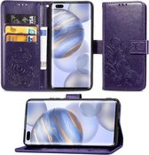 Voor Huawei Honor 30 Pro / 30 Pro + Lucky Clover Pressed Flowers Pattern lederen tas met houder & kaartsleuven & portemonnee & draagriem (paars)