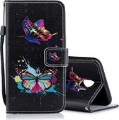 Gekleurde horizontale leren flip-hoes met vlinderpatroon voor Galaxy J4 (2018), met houder en kaartsleuven en portemonnee
