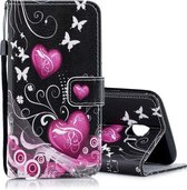 Peach Heart Pattern horizontale flip lederen hoes voor Galaxy J4 (2018), met houder en kaartsleuven en portemonnee