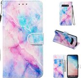 Leren beschermhoes voor Galaxy S10 (blauw roze marmer)