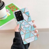 Voor Galaxy A51 Plating Kleurrijk Geometrisch Patroon Mozaïek Marmer TPU Mobiele Telefoon Case met Opvouwbare Beugel (Groen PF2)