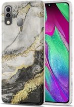 Voor Samsung Galaxy A40 TPU Gilt Marble Pattern beschermhoes (zwartgrijs)