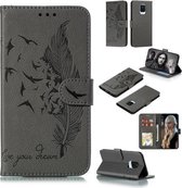 Voor Xiaomi Redmi Note 9 Pro Max Litchi Textuur Veer Embossing Patroon Horizontaal Flip Leren Hoesje met Houder & Kaartsleuven & Portemonnee & Fotolijst & Lanyard (Grijs)