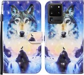 Voor Samsung Galaxy S20 Ultra Gekleurde Tekening Patroon Horizontale Flip Leren Case met Houder & Kaartsleuven & Portemonnee (Sunrise Wolf)