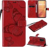 Voor Huawei Honor X10 3D Vlinders Embossing Patroon Horizontale Flip Leren Case met Houder & Kaartsleuf & Portemonnee & Lanyard (Rood)