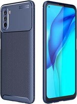 Voor Huawei Maimang 9 koolstofvezel textuur schokbestendig TPU-hoesje (blauw)