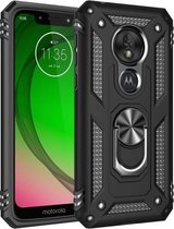 Armor Shockproof TPU + PC beschermhoes voor Motorola Moto G7 Play, met 360 graden rotatiehouder (zwart)