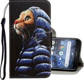 Voor Nokia 3.2 3D Gekleurde Tekening Horizontale Flip PU Lederen Case met Houder & Kaartsleuven & Portemonnee (Donsjack Kat)