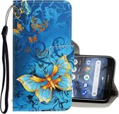 Voor Nokia 2.2 3D Gekleurde Tekening Horizontale Flip PU Lederen Case met Houder & Kaartsleuven & Portemonnee (Jade Vlinder)